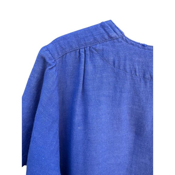 Woman Within Vintage Linen Short Sleeve V-Neck Blue Knee Length Pocket Dress 14W - Picture 4 of 9